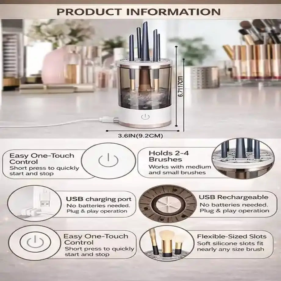 Professional 3-in-1 Electric Makeup Brush Cleaner (All Sizes)