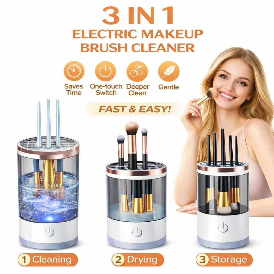 Professional 3-in-1 Electric Makeup Brush Cleaner (All Sizes)